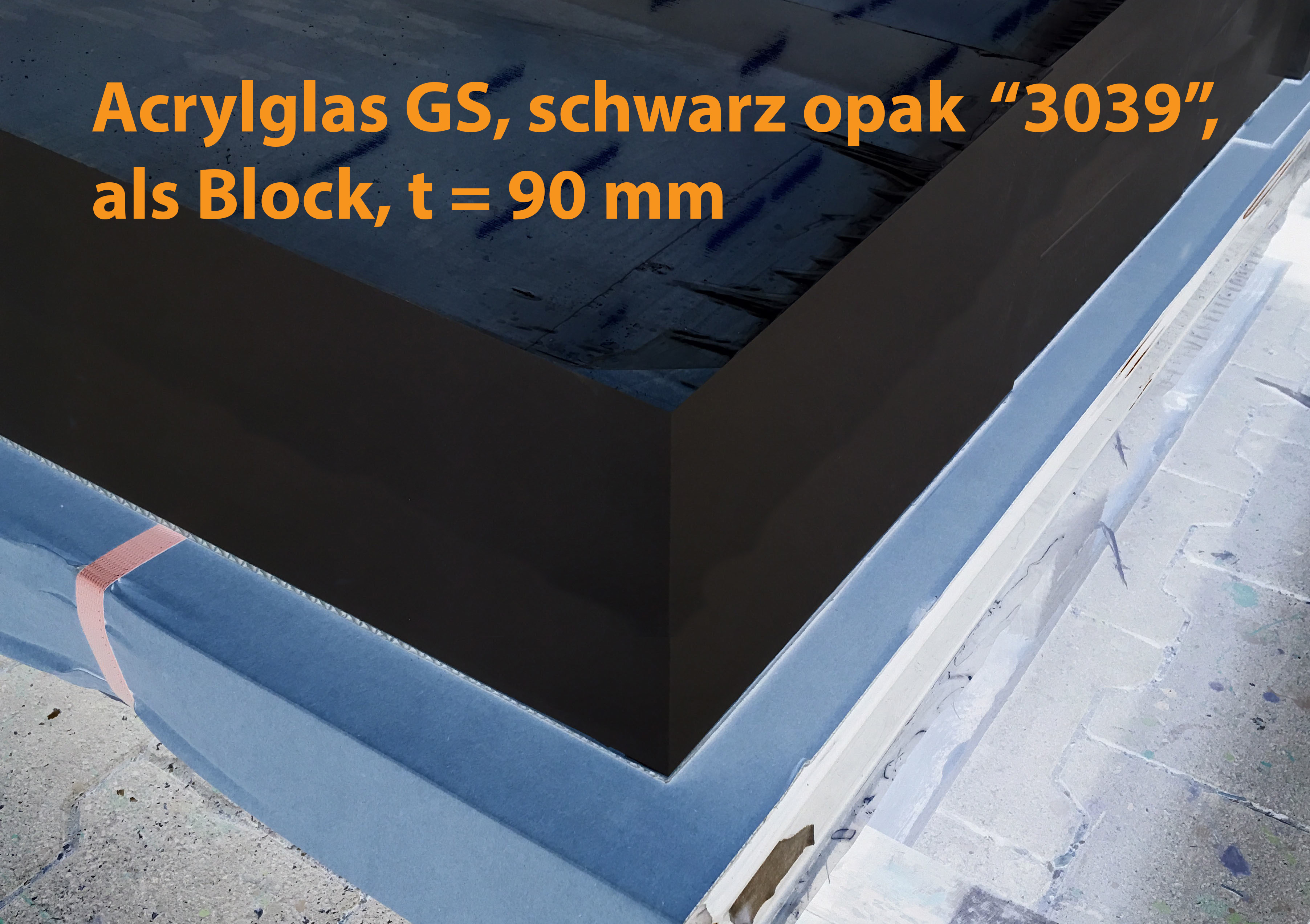 Acrylglasblock, PMMA, GS, schwarz opak, t = 90 mm