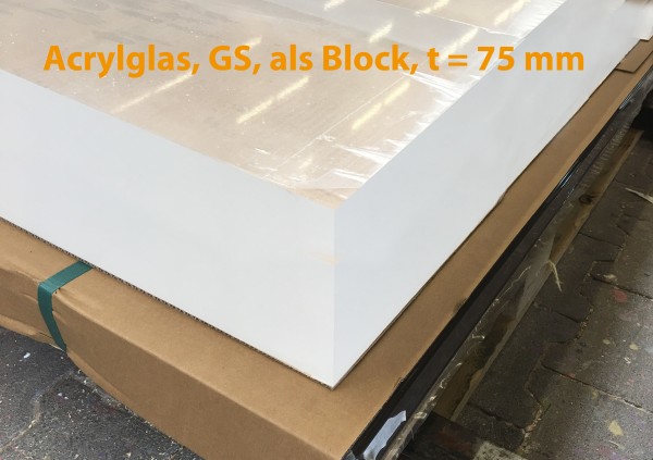 Acrylglasblock, PMMA, GS, farblos, t = 75 mm